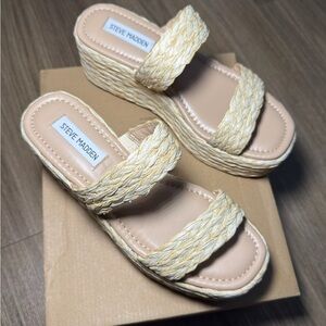 Steve Madden Cream Braided Wedge Sandals